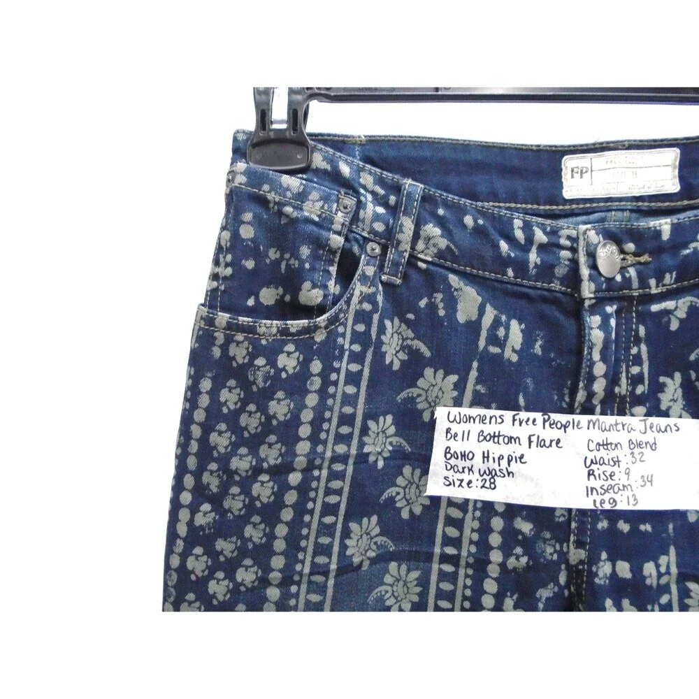 FREE PEOPLE MANTRA Bali Pattern Womens Size 28 (32x34) BELL BOTTON Flare Jeans - Picture 5 of 11